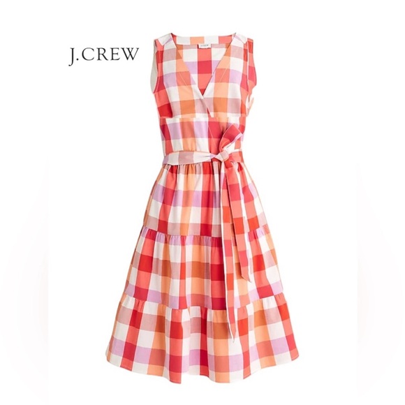 J. Crew Dresses & Skirts - J. Crew NWT Sleeveless Faux Wrap Plaid Gingham Midi Dress Size 16